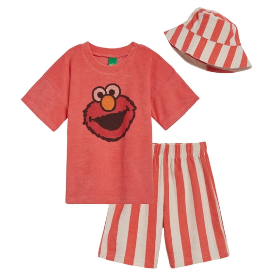 Sesame Street Elmo Toddler Boys T-Shirt Shorts and Hat 3 Piece Outfit Set Infant to Toddler