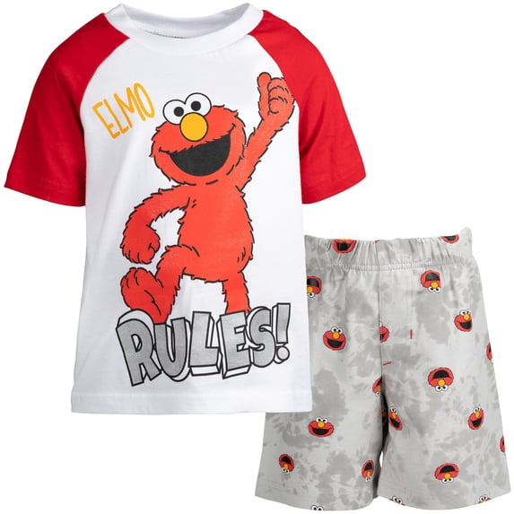 Sesame Street Elmo Toddler Boys T-Shirt and French Terry Shorts Outfit Set Infant to Toddler