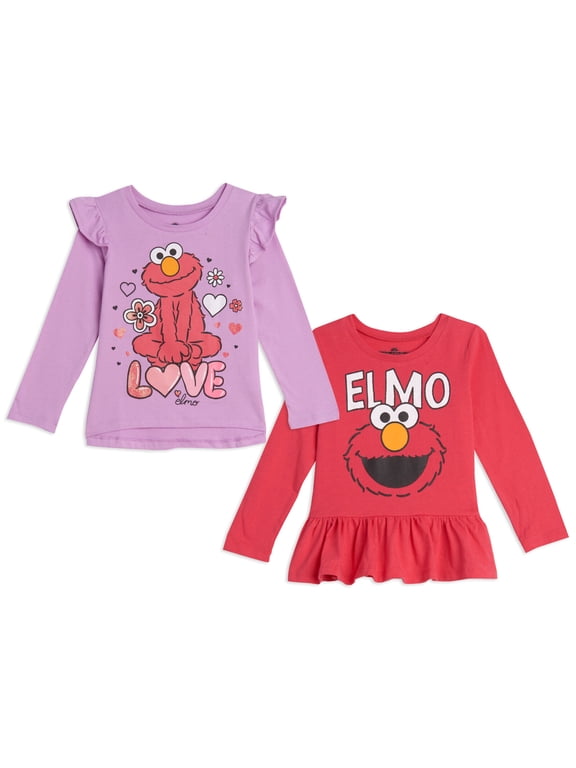 Elmo Toddler Girls 2 Pack Peplum Long Sleeve T-Shirts Infant to Little Kid