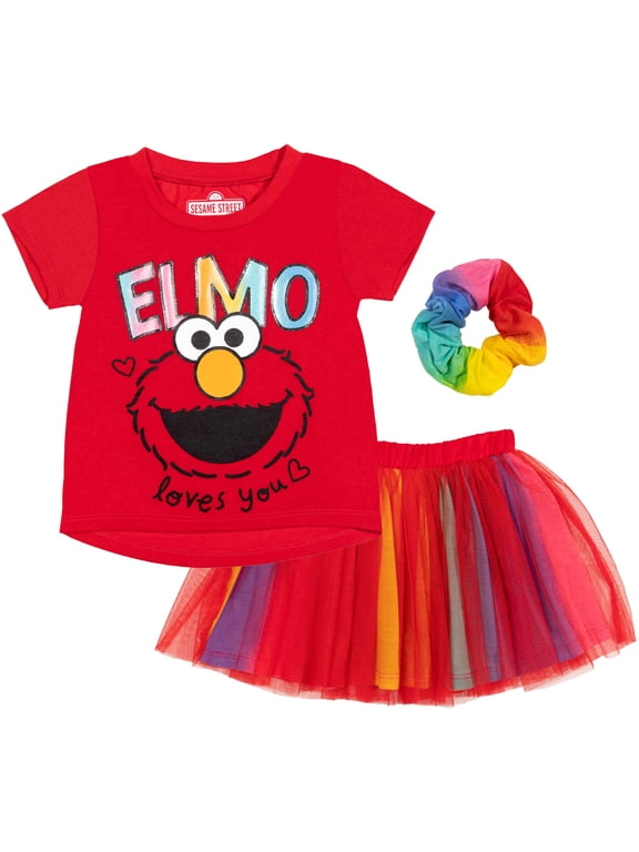 Toddler Girls' T-Shirt and Tutu Skirt Set Elmo Red Rainbow