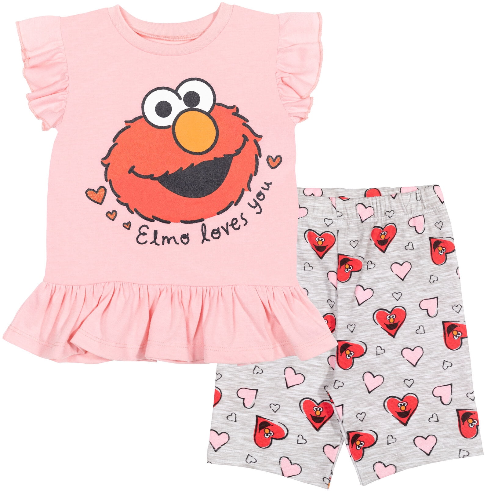 Sesame Street Elmo Toddler Girls TShirt and Bike Shorts Outfit Set