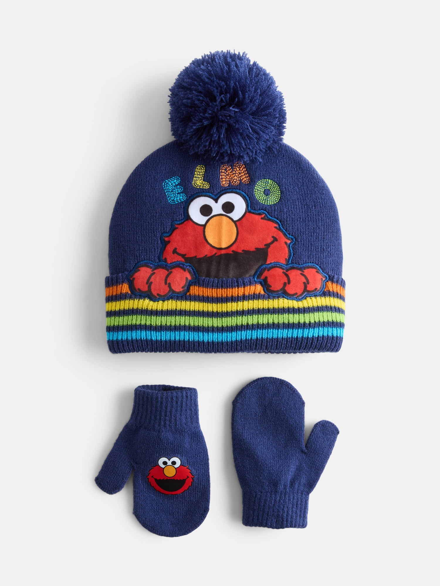 Elmo Toddler Boys Pom Beanie and Mittens Set, 2 Piece