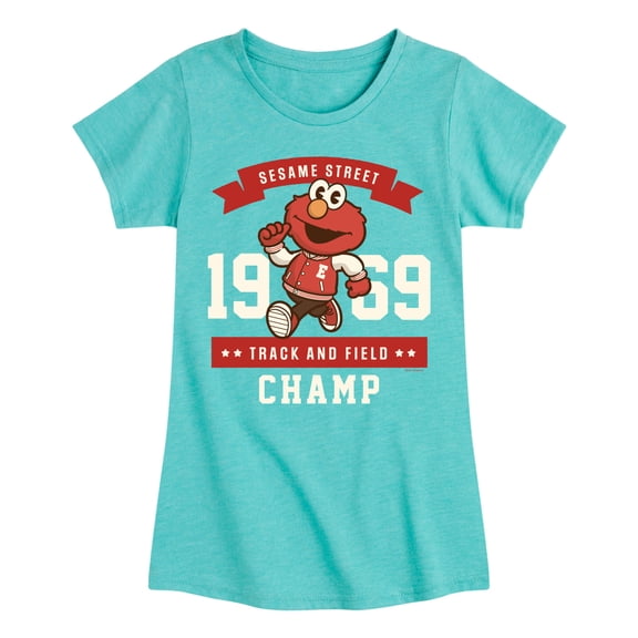 Sesame Street - Elmo Track And Field Champ - Girls Fitted Short Sleeve Graphic T-Shirt