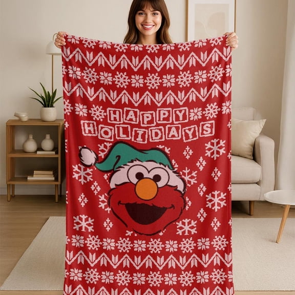 Sesame Street Elmo Ugly Christmas Sweater Flannel Blanket
