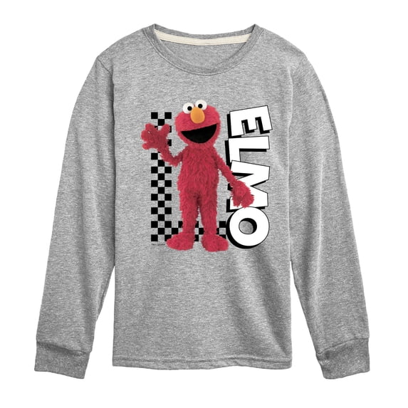 Sesame Street - Elmo With Checkered Pattern - Toddler and Youth Long Sleeve T-Shirt