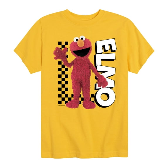 Sesame Street - Elmo With Checkered Pattern - Toddler and Youth Short Sleeve Graphic T-Shirt