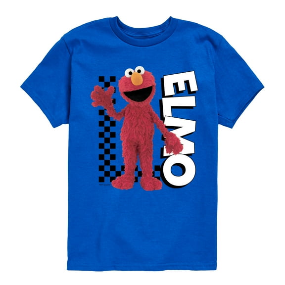 Sesame Street - Elmo With Checkered Pattern - Toddler and Youth Short Sleeve Graphic T-Shirt
