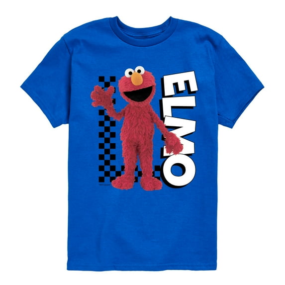 Sesame Street - Elmo With Checkered Pattern - Toddler and Youth Short Sleeve Graphic T-Shirt