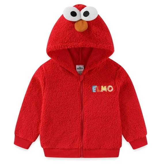 Sesame Street Elmo Zip Up Sherpa Hoodie with 3D Eyes (Boys), Sizes 2T-4T