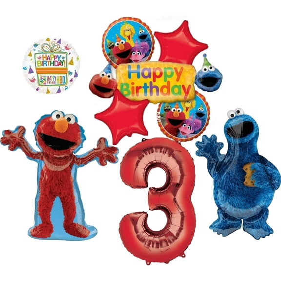 Sesame Street Elmo and Cookie Monster 3rd Birthday Party Supplies Balloon Bouquet Decorations