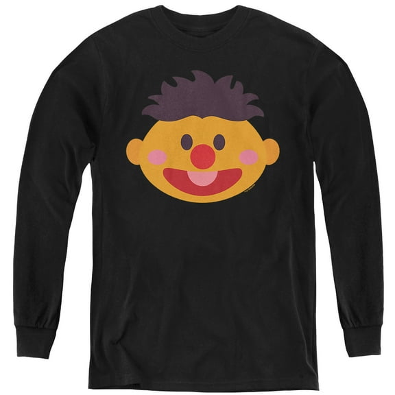 Sesame Street Ernie Kawaii Face Youth Long Sleeve T Shirt, Black, Large