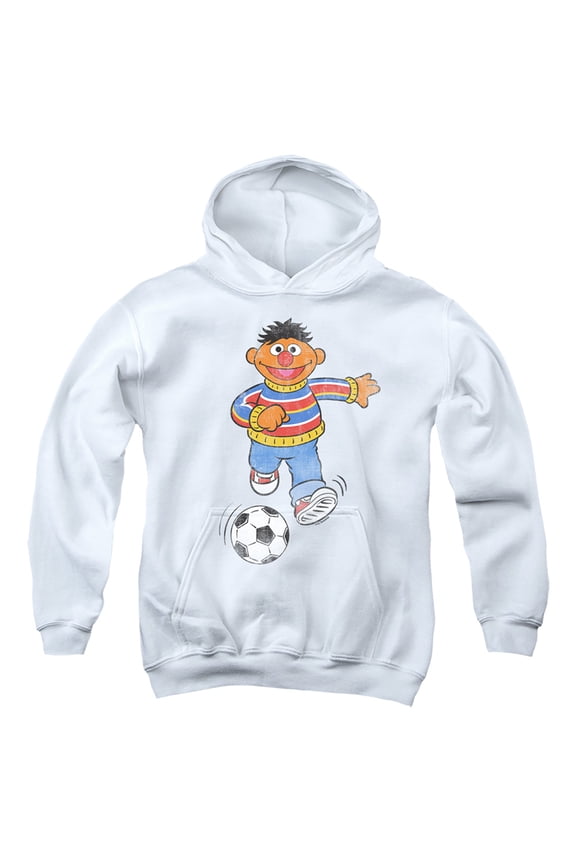 Ernie Soccer Youth Kids Boy/Girls Pull-Over Hoodie, White, Large