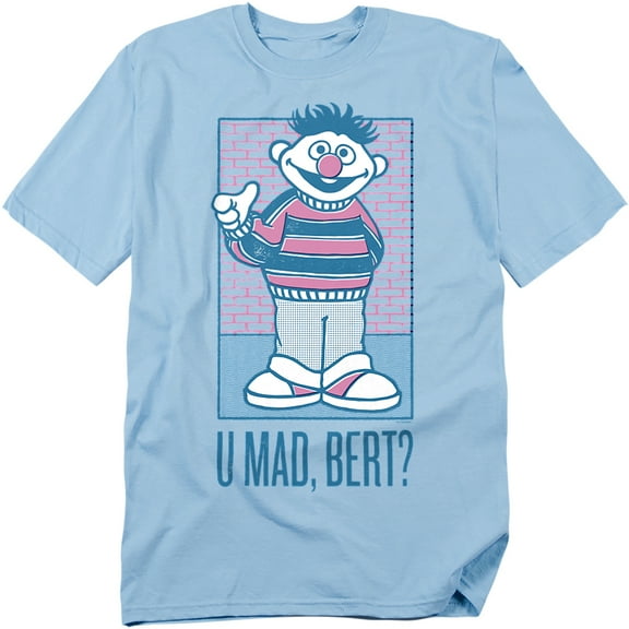 Sesame Street Ernie U Mad Bert? Unisex Adult T Shirt (X-Large) Light Blue