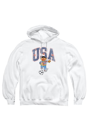 Ernie USA Soccer Adult Pull-Over Hoodie, White, 3X-Large