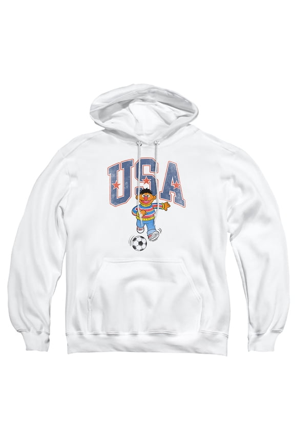 Ernie USA Soccer Adult Pull-Over Hoodie, White, Small