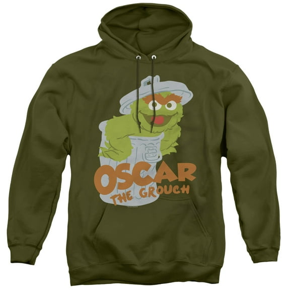 Sesame Street Flat Oscar Adult Pullover Hoodie Sweatshirt Military Green