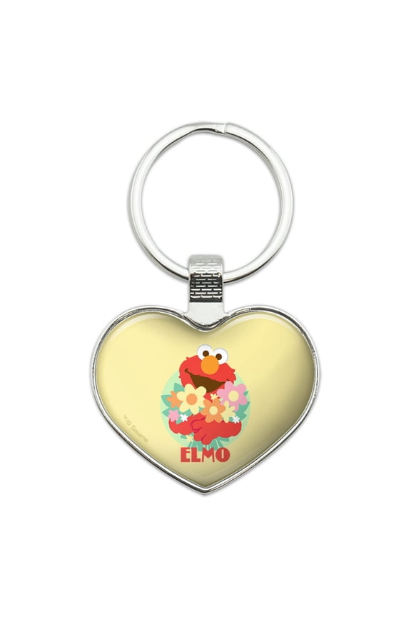 Sesame Street Flowers for You Elmo Keychain Heart Love Metal Key Chain Ring
