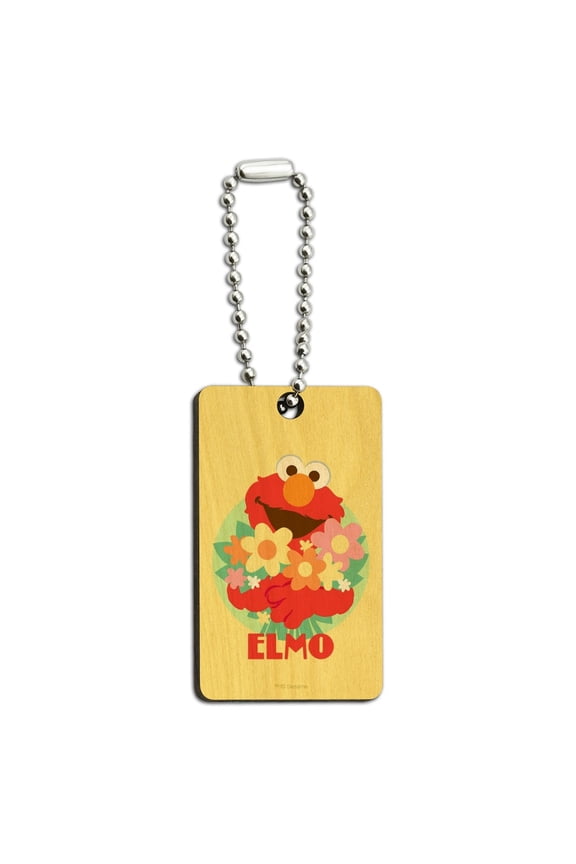 Sesame Street Flowers for You Elmo Wood Wooden Rectangle Keychain Key Ring