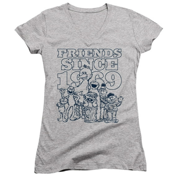 Sesame Street FriendS/Since Junior Women's T-Shirt V-Neck Athletic Heather