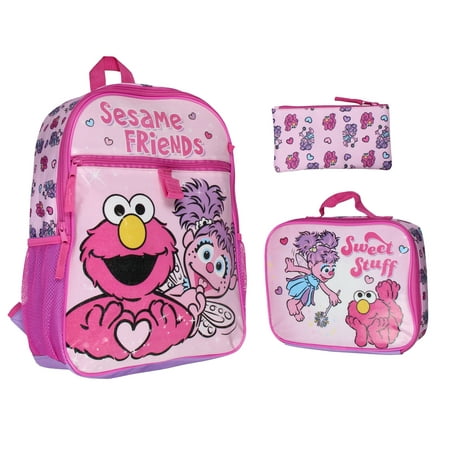 Sesame Street Friends Elmo Abby Cadabby 3 PC Backpack Lunch Box Pencil Pouch 16"