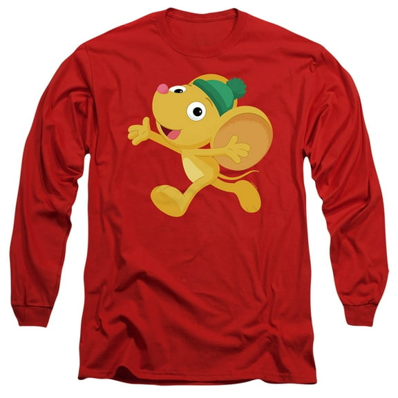 Sesame Street Furry Friend, Little Mouse Unisex Adult Long-Sleeve T Shirt (Medium) Red