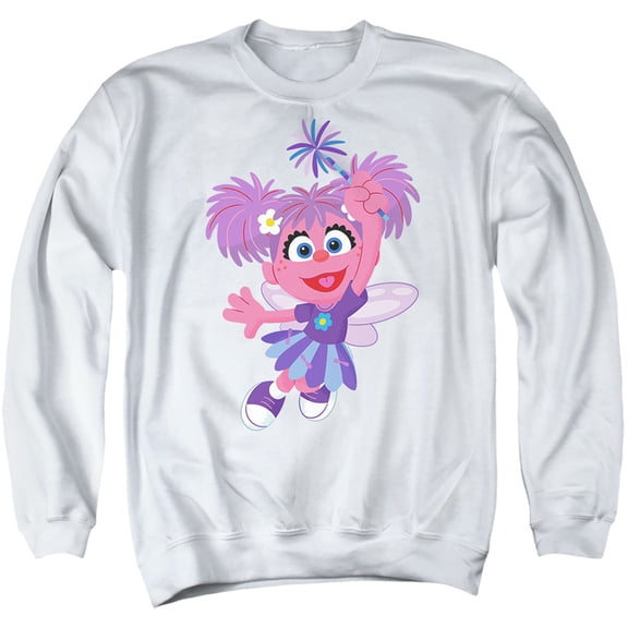 Sesame Street Furry Friends Forever! Abby Cadabby Unisex Adult Crewneck Sweatshirt (Medium) White