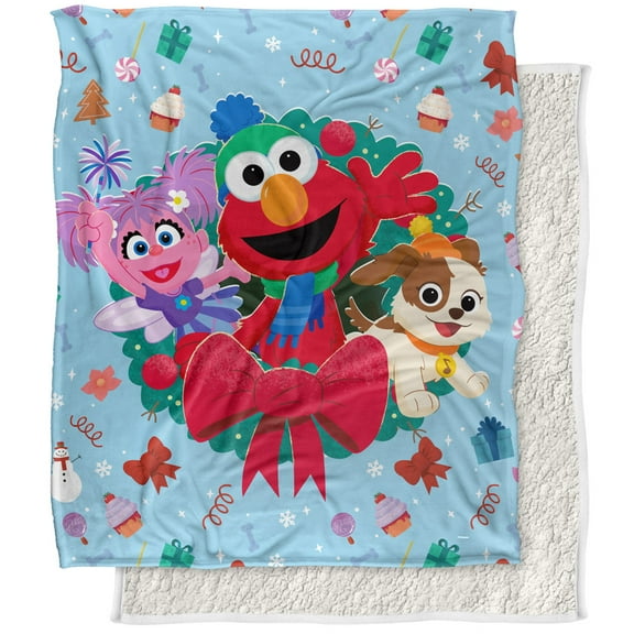 Sesame Street Furry Friends Forever Blanket, 50'x60' Elmo Abby Wreath Silky Touch Sherpa Back Super Soft Throw Blanket