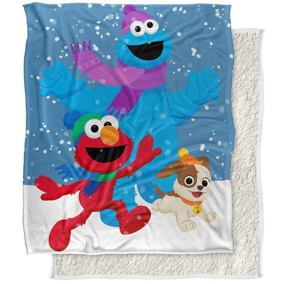 Sesame Street Furry Friends Forever Blanket, 50'x60' Elmo Cookie Monster Snow Run Silky Touch Sherpa Back Super Soft Throw Blanket