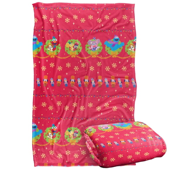 Sesame Street Furry Friends Forever Wreath Pattern Kids Silky Touch Blanket, 36'x58'