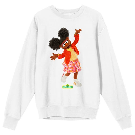 Sesame Street Gabrielle Crew Neck Long Sleeve White Adult Sweatshirt