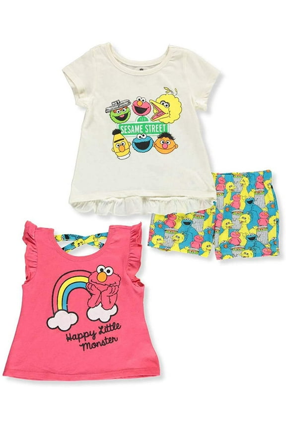 Girls 3-Piece Shirts and Short Set: Elmo & Cookie Monster