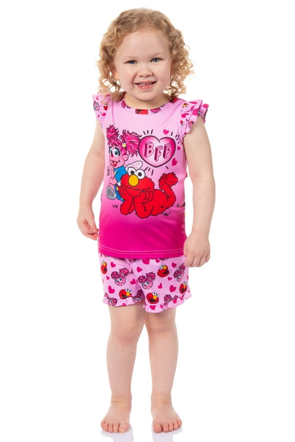 Sesame Street Girls' BFF Elmo Abby Cadabby Sleep Pajama Sleep Set Shorts