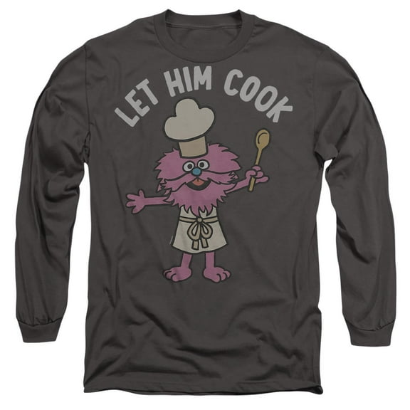 Sesame Street Gonger Let Him Cook Unisex Adult Long-Sleeve T Shirt, Charcoal, 2X-Large