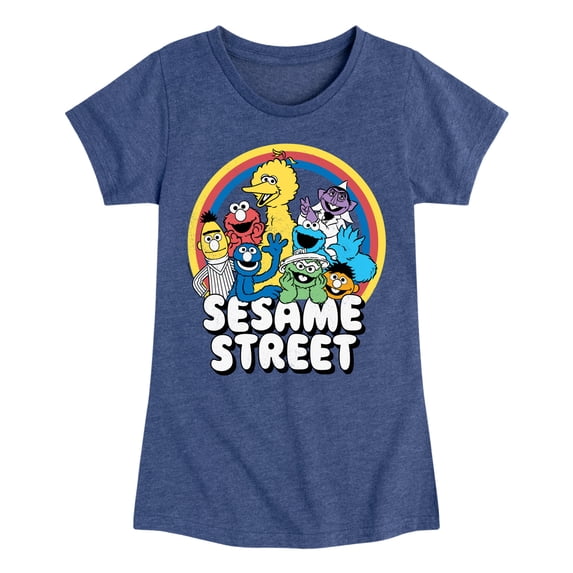 Sesame Street - Group Rainbow - Girls Fitted Short Sleeve Graphic T-Shirt