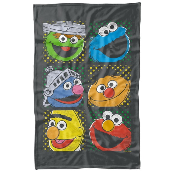 Sesame Street Group Squares Officially Licensed Fleece Blanket 36' x 58'