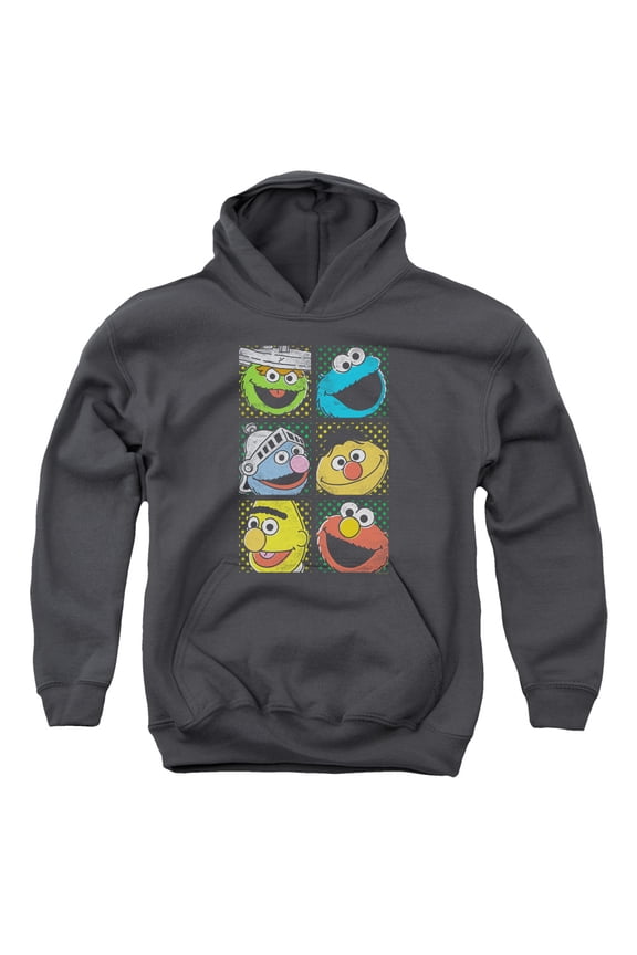 Sesame Street - Group Squares - Youth Hooded Sweatshirt - Large
