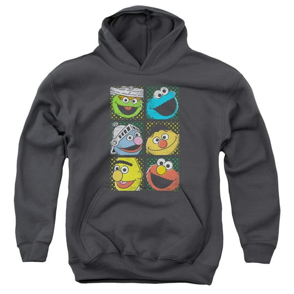 Sesame Street - Group Squares - Youth Hooded Sweatshirt - Large