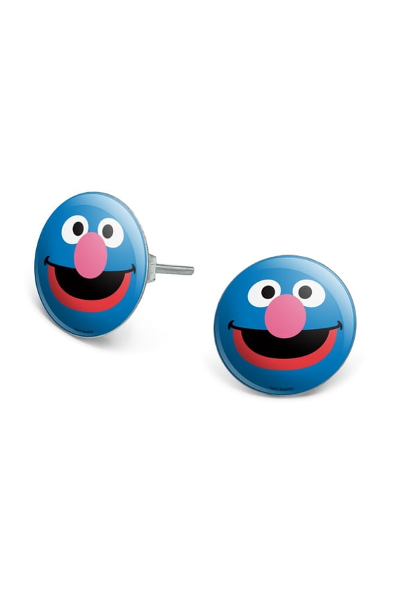 Sesame Street Grover Face Novelty Silver Plated Stud Earrings