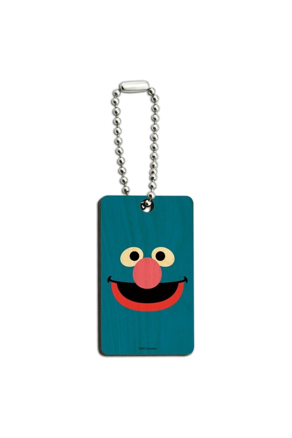 Sesame Street Grover Face Wood Wooden Rectangle Keychain Key Ring