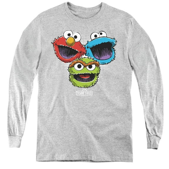 Sesame Street Halftone Heads Youth Long Sleeve Tee Athletic Heather