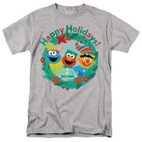 Sesame Street Happy Holiday Christmas Elves Unisex Adult T Shirt, Athletic Heather, Large