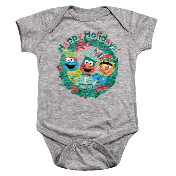 Sesame Street Happy Holiday Christmas Elves Unisex Infant Snap Suit for Baby, Athletic Heather, Small