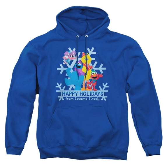 Sesame Street Happy Holidays Elmo, Cookie Monster, Abby Adult Pull-Over Hoodie, Royal, Medium