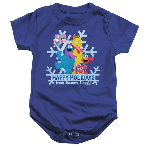 Sesame Street Happy Holidays Elmo, Cookie Monster, Abby Unisex Infant Snap Suit for Baby, Royal, X-Large