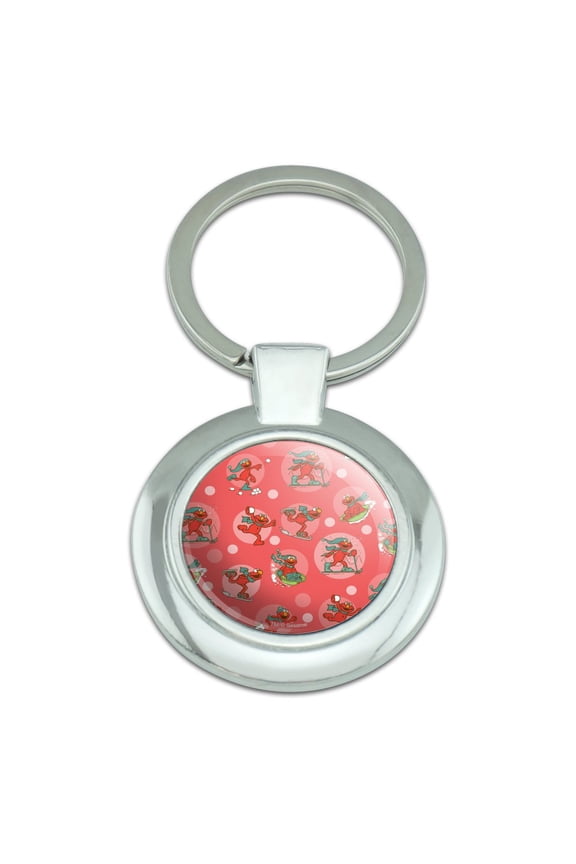 Sesame Street Holiday Elmo Pattern Keychain Classy Round Chrome Plated Metal