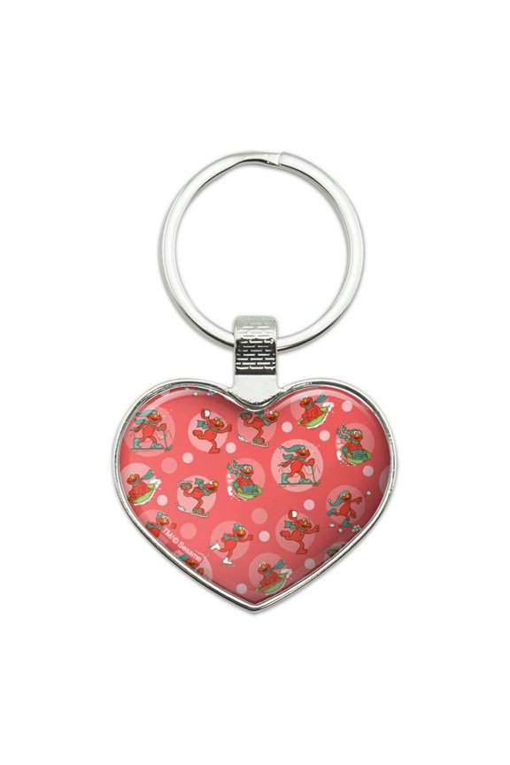 Sesame Street Holiday Elmo Pattern Keychain Heart Love Metal Key Chain Ring