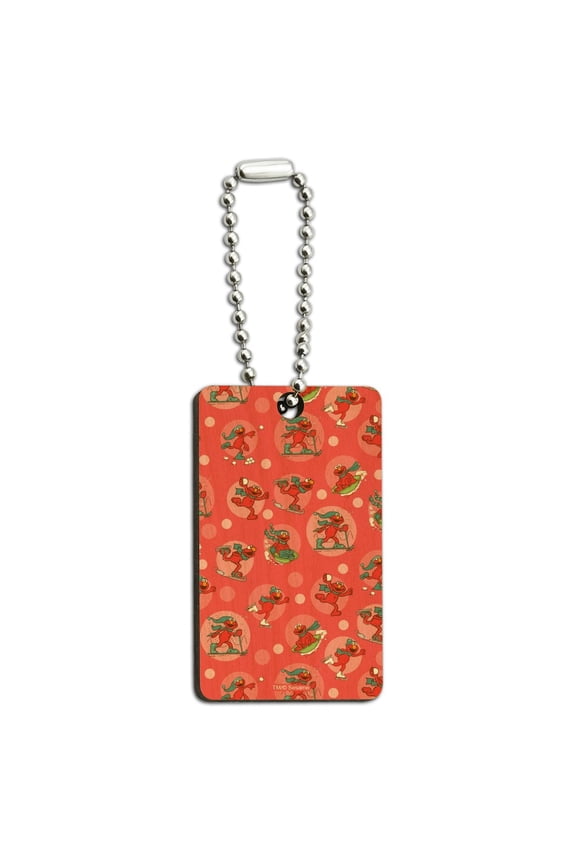 Sesame Street Holiday Elmo Pattern Wood Wooden Rectangle Keychain Key Ring