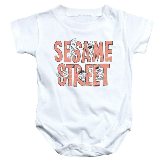 Trevco Sportswear SST116-SS-4 Sesame Street In Letters Infant Snapsuit, White - Extra Large - 24 Month