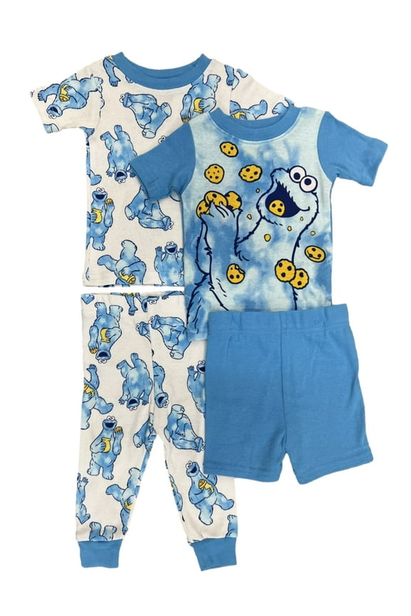 Infant Boys Blue 4 Piece Cookie Monster Pajama Sleep Set 9 Months