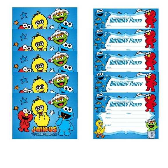 Sesame Street Invite Invitations Cards Stock Bulk Birthday Fill-in Party Supplies Decorations